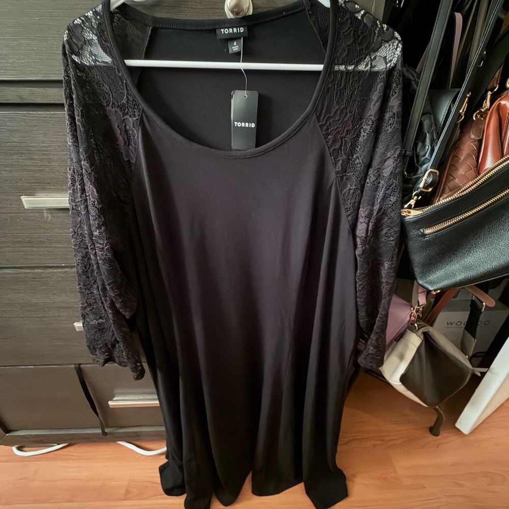 Torrid Black Lace Sleeve Blouse